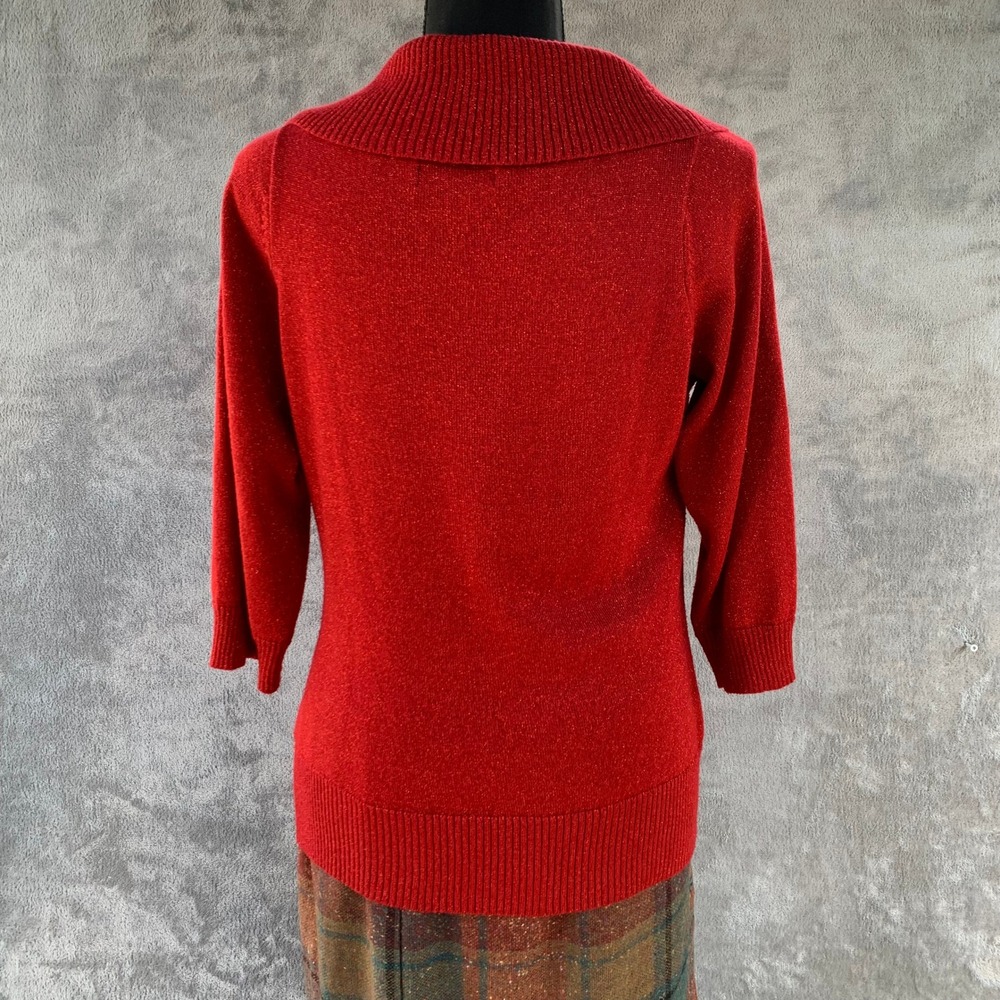 Red Metallic Knit Sweater Tank & Shrug Set | Lurex Holiday Party Twinset M L - Picture 5 of 12